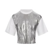 Zilveren T-shirt met Mesh Voorkant en Appliqué Paco Rabanne , Gray , D...