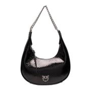 Brioche Hobo Mini Gelamineerde Leren Tas Pinko , Black , Dames