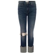 Jeans de nieuwe rechte rauwe grote manchet Frame , Blue , Dames