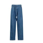 Blauwe Wide Jeans met Phi Logo Borduursel Philosophy di Lorenzo Serafi...