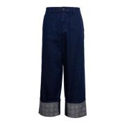 Indigo Blauwe Grid-Print Wide-Leg Jeans JW Anderson , Blue , Heren