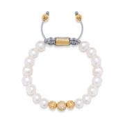 Women`s Beaded Bracelet with White Sea Pearl and Gold Nialaya , Beige ...