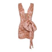 Zijden Jurk met Giraffe Print Elisabetta Franchi , Beige , Dames