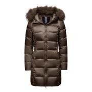 Heldere Nylon Hooded Bont Puffer BomBoogie , Brown , Dames