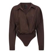 Oversized Bodysuit Shirt in Chocolade Norma Kamali , Brown , Dames