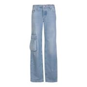 Blauwe Cargo Jeans met Uniek Geschilderd Detail Off White , Blue , Dam...