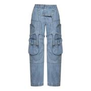 Blauwe Jeans met Wijde Pijpen en Harnas Detail Off White , Blue , Dame...