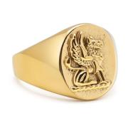 Men's Stainless Steel Lion Crest Ring with Gold Plating Nialaya , Yell...