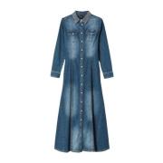 Lange Denim Overhemdjurk met Strass Kraag Twinset , Blue , Dames