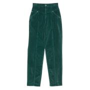 Donkergroene Corduroy Broek met Hoge Taille Twinset , Green , Dames