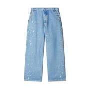 Wijde Pijp Tapered Paint Jeans Off White , Blue , Heren