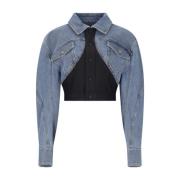 Denim Crop Jack met Klieke Kraag en Knoopsluiting Mugler , Blue , Dame...