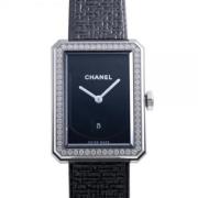 Tweedehands Zwarte Leren Chanel Horloge Chanel Vintage , Black , Dames