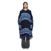 Mila alpaca wollen poncho Antik Batik , Blue , Dames