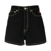 Hoge taille contraststiksel denim shorts Kenzo , Black , Dames