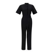 Katoenen Poplin Jumpsuit met Mandarin Kraag Max Mara , Black , Dames