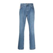 Leo Teddy-print Straight-leg Jeans Moschino , Blue , Heren