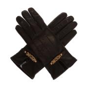 Leren handschoenen met logo Moschino , Black , Dames