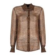 Transparante Blouse met Metalen Draad Pinko , Brown , Dames