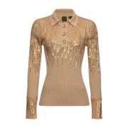 Glamoureuze Lurex Polo Shirt Pinko , Brown , Dames