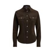 Stretch Overhemd met Borstzakken Polo Ralph Lauren , Brown , Dames