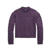 Paarse Kabelgebreide Hoge Halstruien Ralph Lauren , Purple , Dames