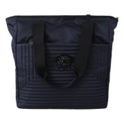 Blauwe Nylon Tote Tas met Leren Details Versace , Blue , Dames