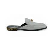 Witte leren instappers platte schoenen Versace , White , Dames