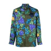 Zijden overhemd met bloemenprint Versace , Multicolor , Heren