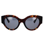 Ronde zonnebril met donkergrijze lens en donkere Havana-frame Versace ...