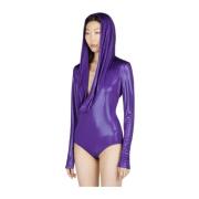 Metallic Hooded Bodysuit Versace , Purple , Dames