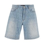 Wijde Laser Print Denim Shorts Versace , Blue , Heren