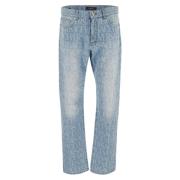 Laser Print Denim Jeans Versace , Blue , Heren