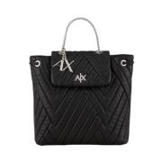 Zwarte Bucket Bag Rugzak met Niet-Afneembare Decoratie Armani Exchange...