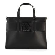 Grote Tote Tas met Voor Logo Plaque Armani Exchange , Black , Dames