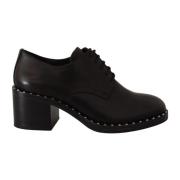 Zwarte leren gestikte blokhak Oxford schoenen ASH , Black , Dames