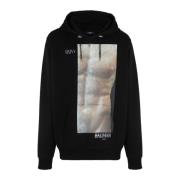 Klieke hoodie met beeldhouwwerkprint Balmain , Black , Heren