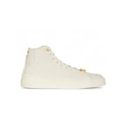 Witte hoge sneakers met monogrampatroon en gouden logo Balmain , Beige...