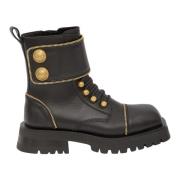 Zwarte Leren Ranger Army Enkellaarzen Balmain , Black , Dames