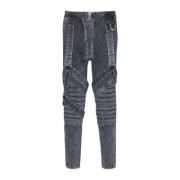 Cotton slim-fit jeans with straps Balmain , Black , Heren
