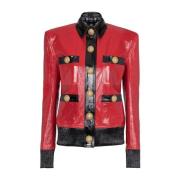 Two-tone patent leather jacket Balmain , Red , Dames