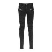 Faded faux leather slim jeans Balmain , Black , Heren
