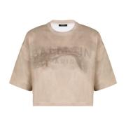 Ecologisch verantwoord katoenen T-shirt met logo print Balmain , Beige...