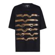 Oversized geborduurd katoenen T-shirt met vernietigde strepen Balmain ...