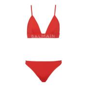 Bikini met strass-steentjes in driehoeksvorm Balmain , Red , Dames
