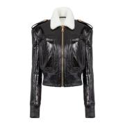 Lakleren en imitatiebontjas Balmain , Black , Dames