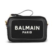 B-Leger canvas en leren clutch Balmain , Black , Dames