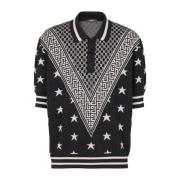 Polo shirt met monogram sterren Balmain , Black , Heren