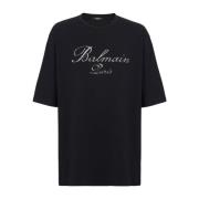 T-shirt met geborduurde handtekening Balmain , Black , Heren