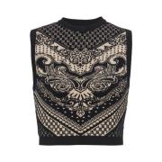 Gebreide tanktop met monogram en paisley Balmain , Black , Dames